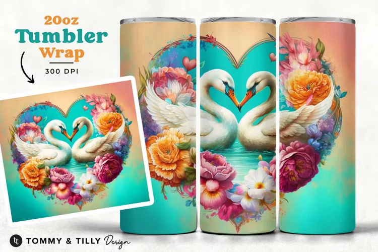 Swans Tumbler Wrap PNG | 20oz Straight & Tapered Wrap