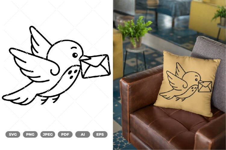 Bird with Envelope SVG & Clipart example image 1