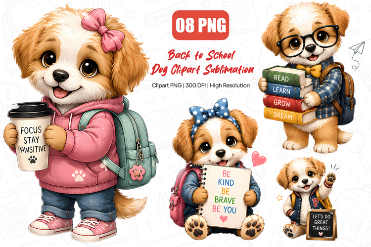 Back to School Dog Clipart PNG, Cute Student Puppy PNG
