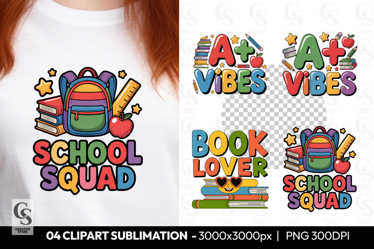 School Squad Backpack Clipart Sublimation PNG