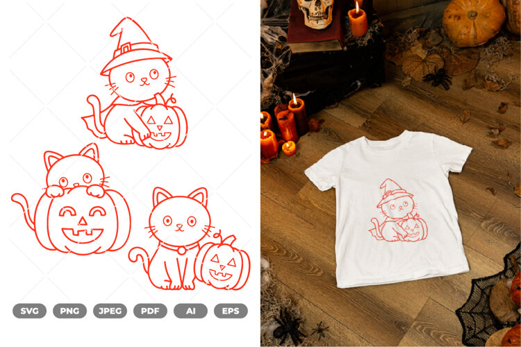 Black Cat & Pumpkin SVG & Clipart example image 1
