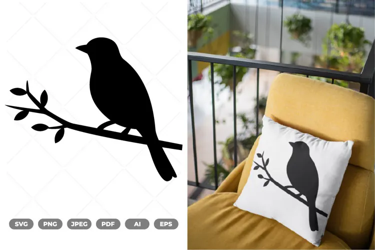 Bird on Branch SVG & Clipart
