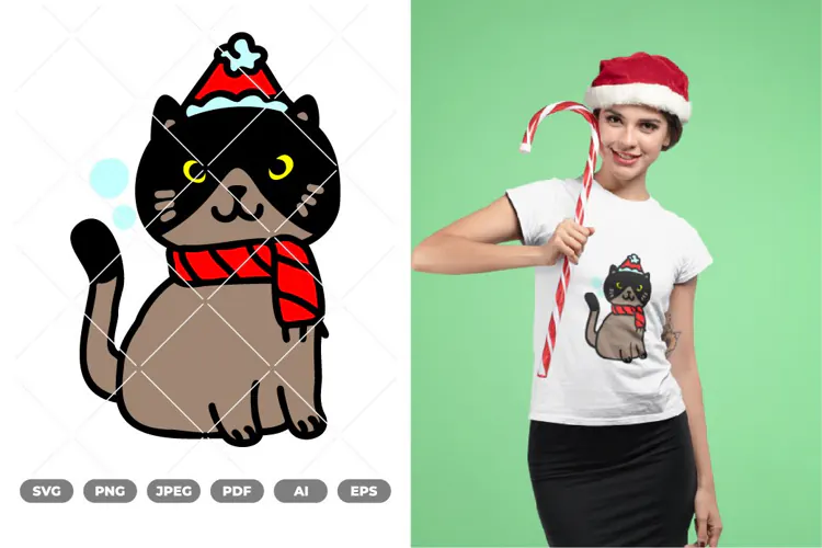 Christmas Cat Colored SVG & Clipart