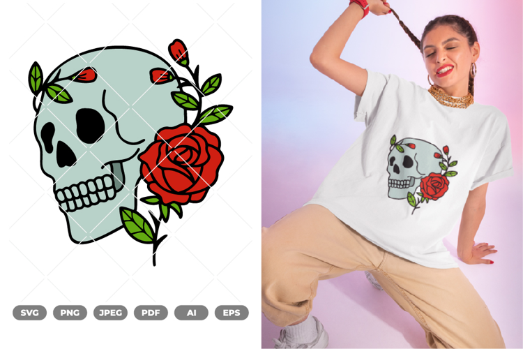 Skull and Rose Colored SVG & Clipart
