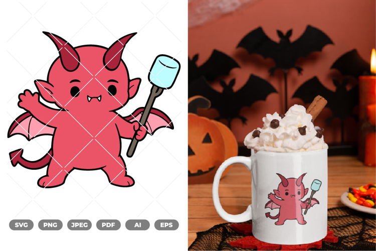Kawaii Chibi Demon Colored SVG & Clipart