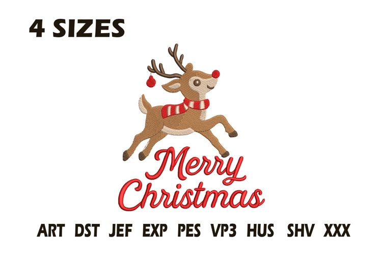 Merry Christmas Reindeer Embroidery Design