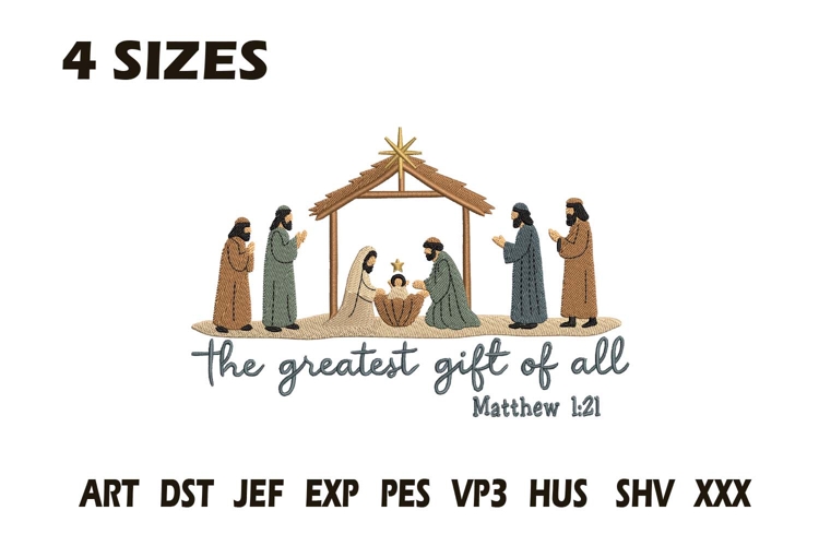Nativity Scene The Greatest Gift Embroidery Design