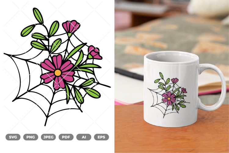 Floral Spider Web Colored SVG & Clipart