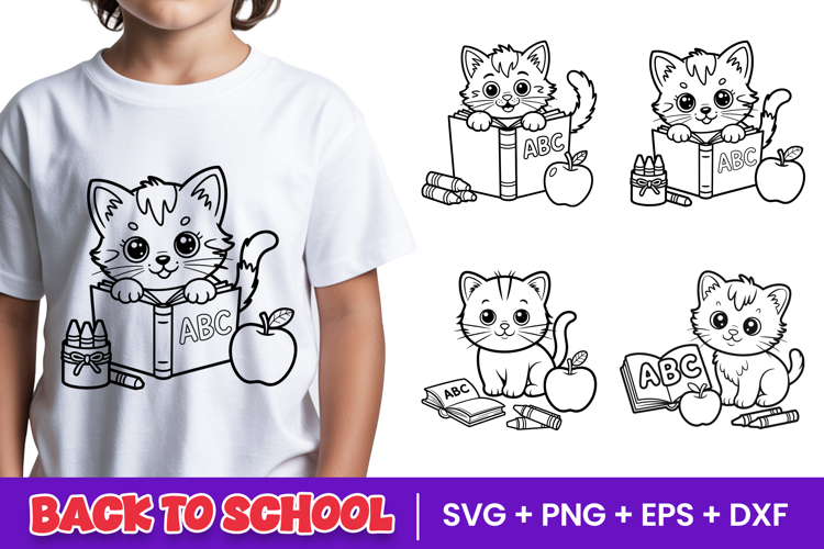 Cute School Cat Reading SVG PNG