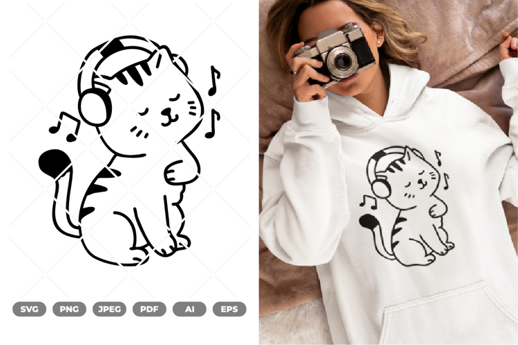 Cat Enjoying Music SVG & Clipart