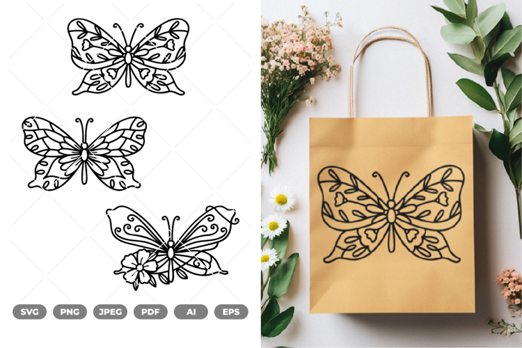 Flower and Butterfly SVG & Clipart