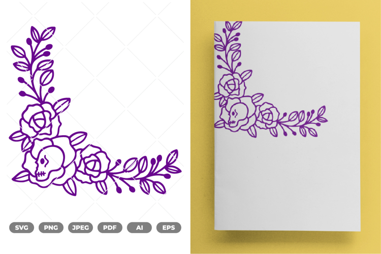 Skull Floral Corner SVG & Clipart