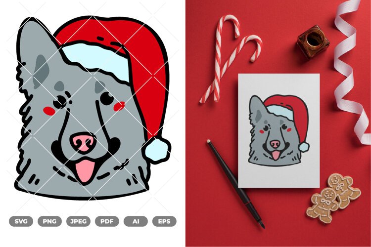 Kawaii Christmas Dog Colored SVG & Clipart example image 1