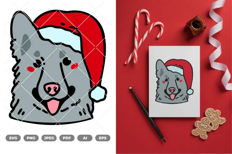 Kawaii Christmas Dog Colored SVG & Clipart