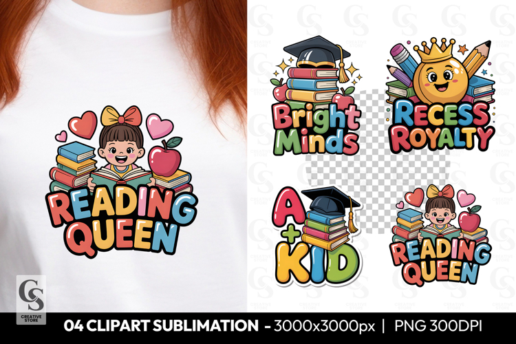Reading Queen Girl Clipart Sublimation PNG