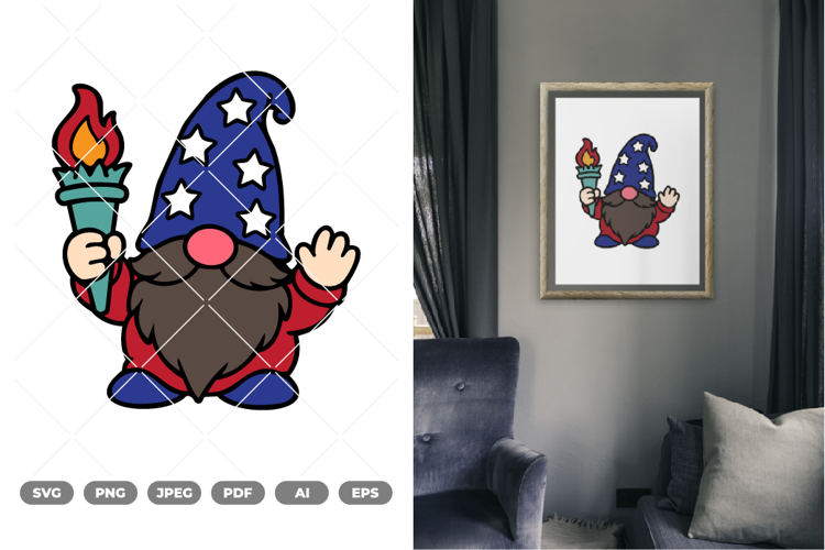 Fourth Of July Gnome Colored SVG & Clipart