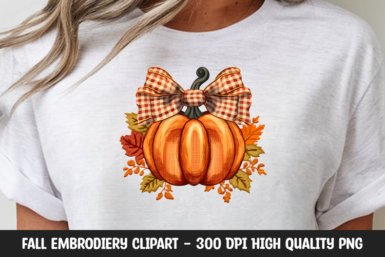 Autumn Plaid Ribbon Pumpkin Clipart