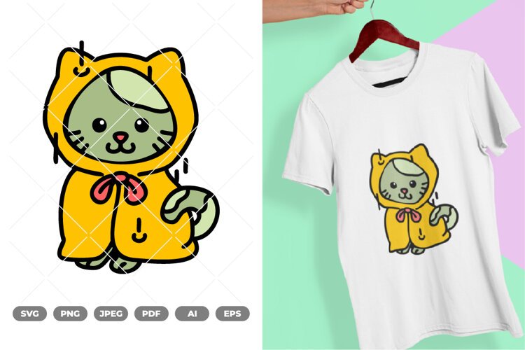 Kawaii Animal Wearing Raincoat SVG & Clipart example image 1