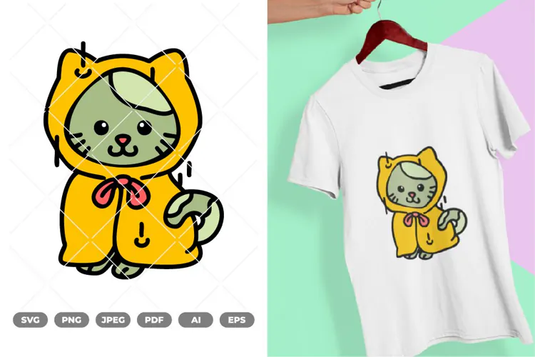 Kawaii Animal Wearing Raincoat SVG & Clipart