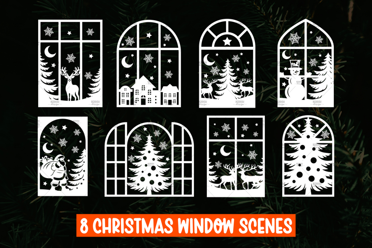 8 Christmas Window decal SVG, Christmas Window Display SVG