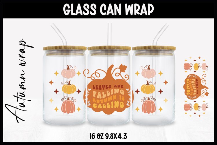 Autumn Glass Wrap Svg,16oz Libbey Wrap, Autumn SVG Glass can