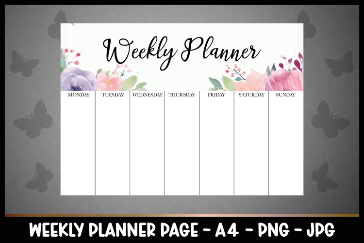 Weekly Planner Planner A4 , Watercolour Flowers, Printable example image 1