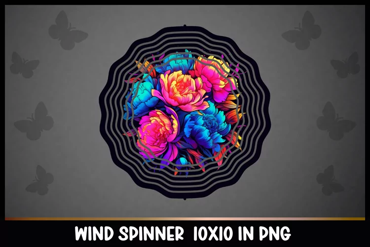 Rainbow Peonies Flowers Wind Spinner Sublimation