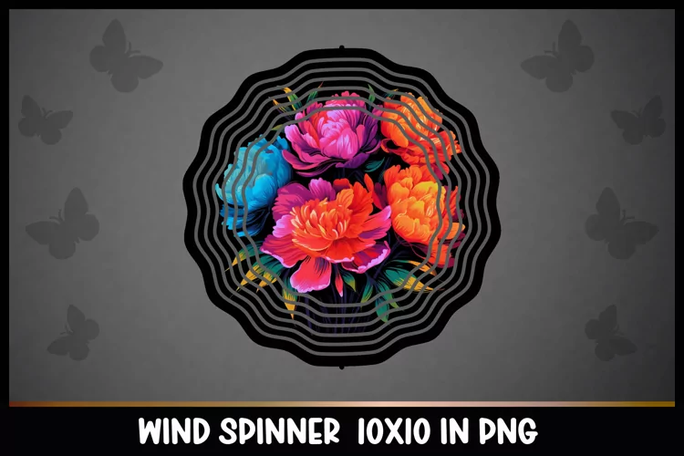 Rainbow Peonies Flowers Wind Spinner Sublimation