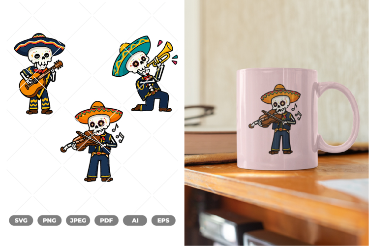 Mariachi Skull Colored SVG & Clipart