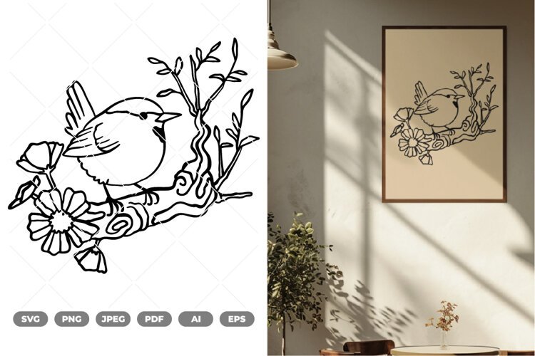 Bird on Branch SVG & Clipart example image 1