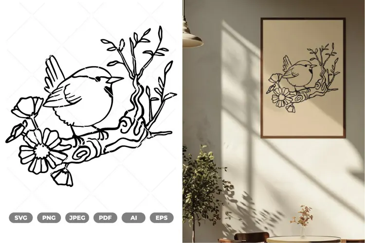Bird on Branch SVG & Clipart