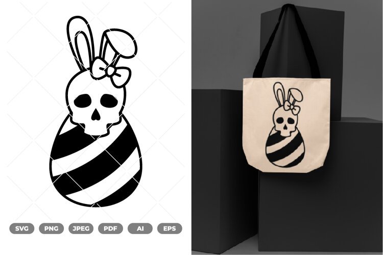 Bunny Ears Easter Skull SVG & Clipart example image 1