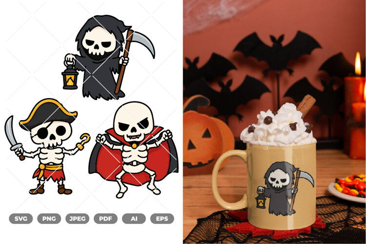 Cute Skeleton Colored SVG & Clipart example image 1
