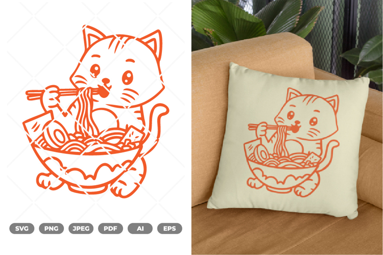 Cat Eating Ramen SVG   Clipart