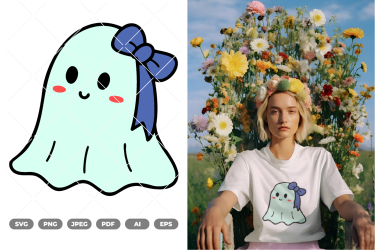 Cute Ghost with Bow Colored SVG   Clipart