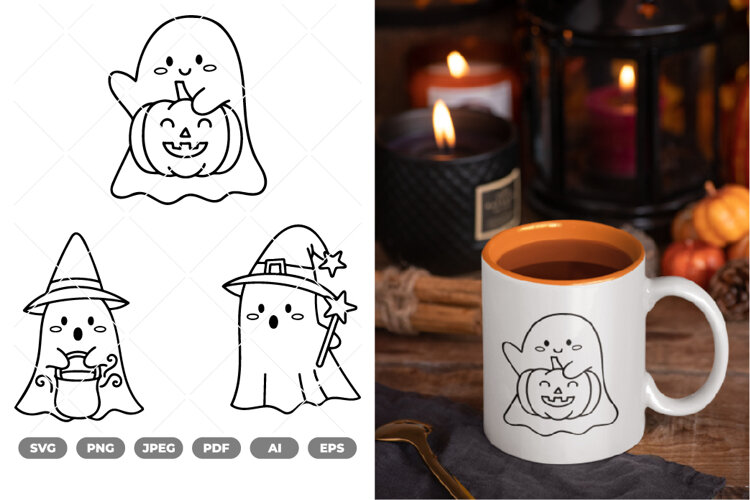 Cute Ghost SVG & Clipart example image 1
