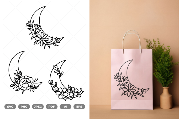 Floral Moon SVG & Clipart