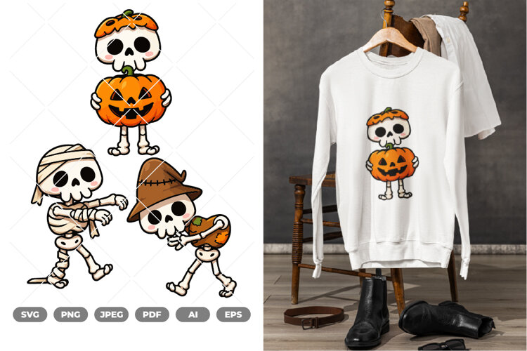 Cute Skeleton Colored SVG & Clipart example image 1