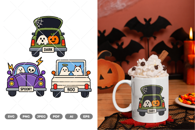Cute Halloween Car Colored SVG & Clipart