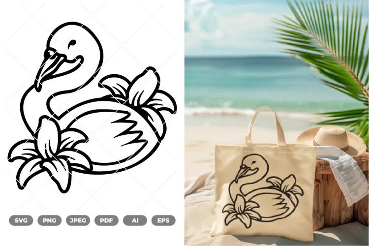Swan and Flowers SVG & Clipart
