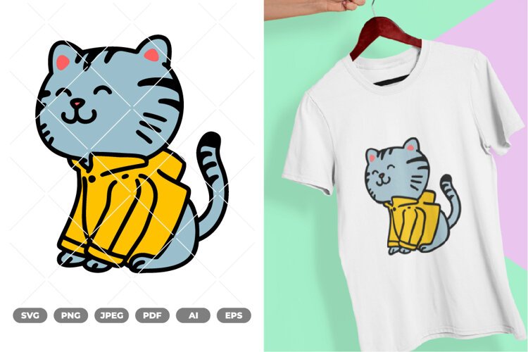 Kawaii Animal Wearing Raincoat SVG & Clipart example image 1
