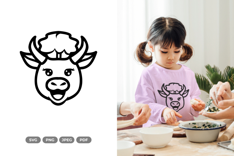 Kawaii Cow Chef SVG & Clipart - Doodle Animal