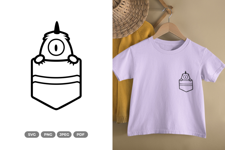 Kawaii Monster on Pocket SVG & Clipart