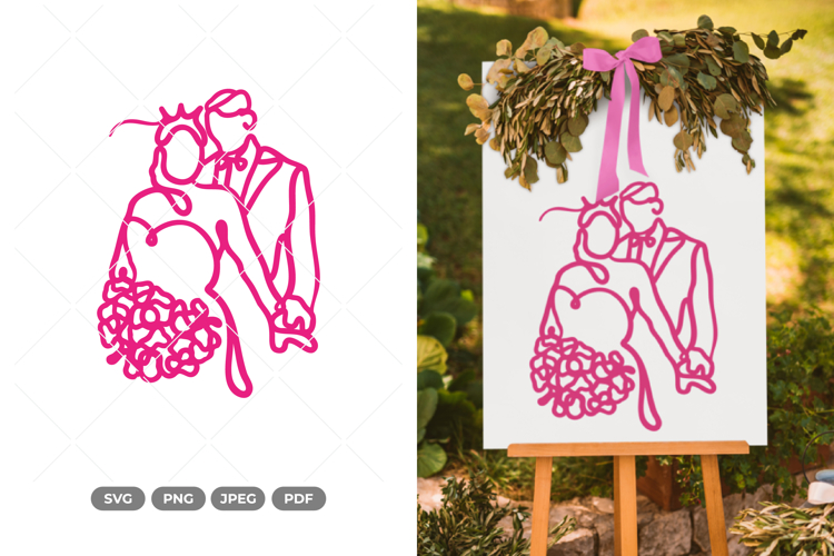 Wedding Couple Monoline SVG & Clipart