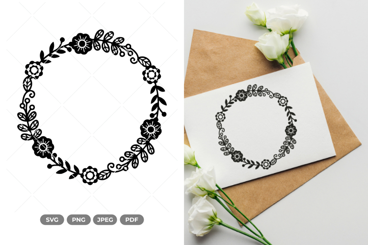 Scandinavian Floral Wreath SVG & Clipart