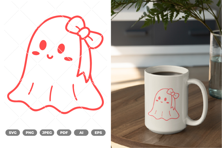 Cute Ghost with Bow SVG   Clipart