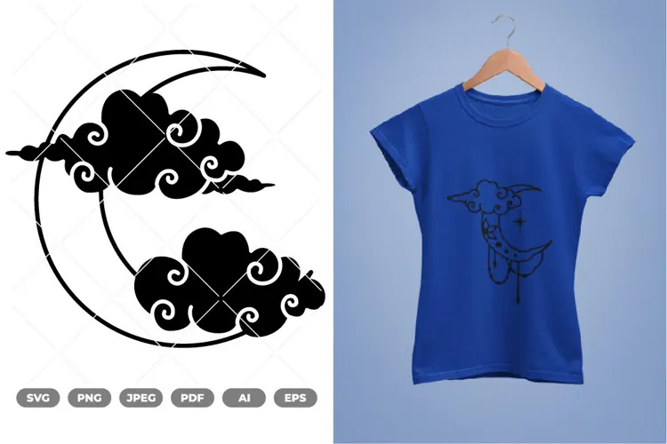 Moon and Clouds SVG & Clipart