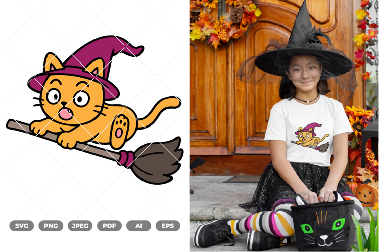 Witch Cat Colored SVG & Clipart