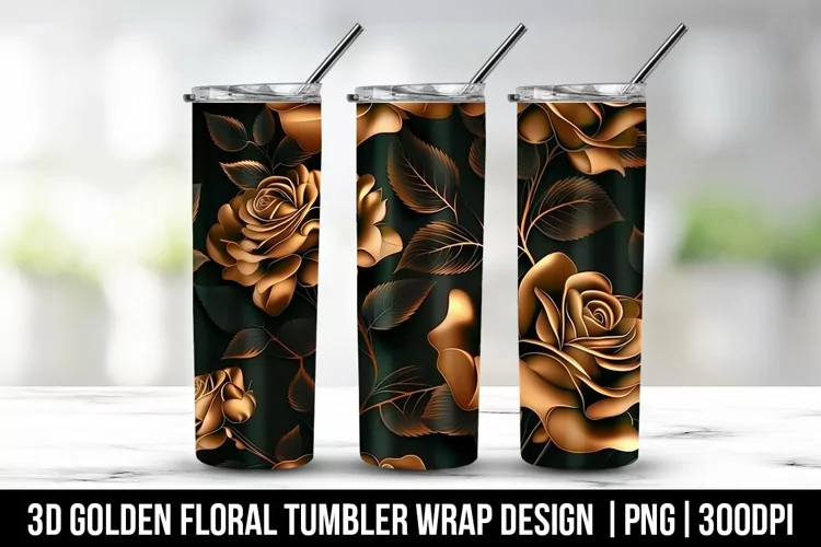 Golden flower Tumbler Wrap design