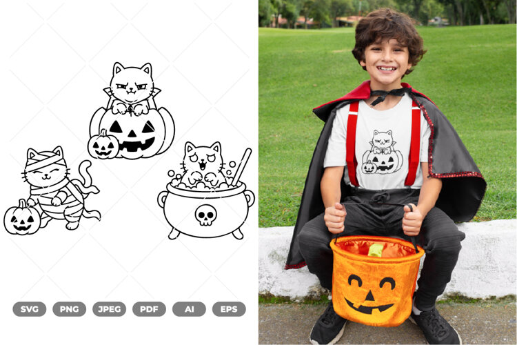 Cat and Pumpkin SVG & Clipart example image 1